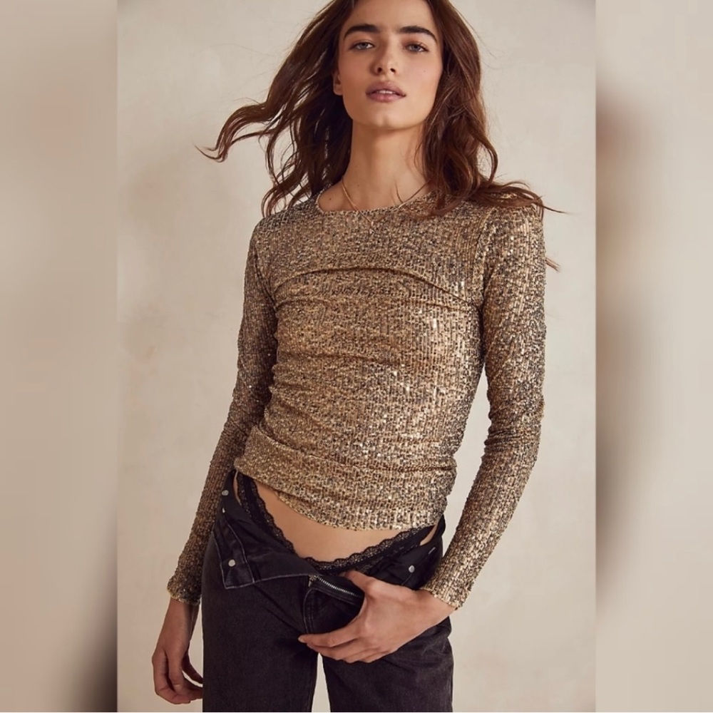NWT Free People Gold Rush Long Sleeve Top - M
